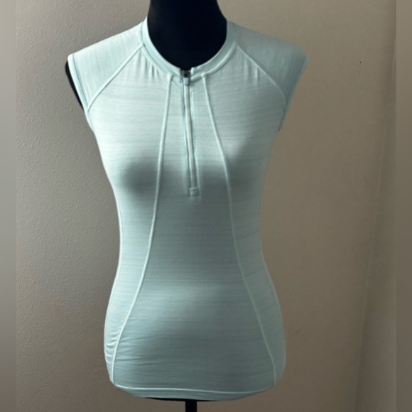 Athleta Pacifica UPF Tank 2 cap sleeves 1/4 zip front Surf City aqua top Sz XXS - Picture 2 of 9
